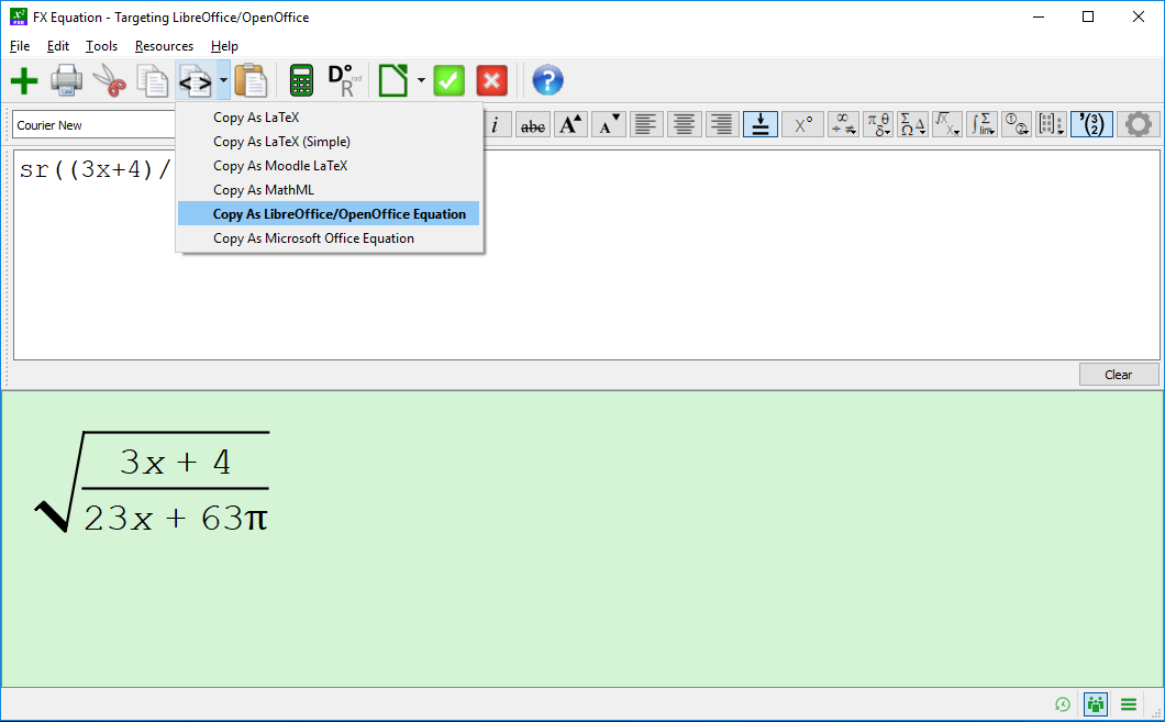 Copy As LibreOffice/OpenOffice Equation