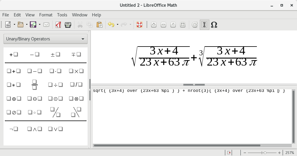 Screenshot of LibreOffice Math