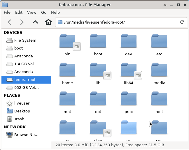 Mounted fedora-root in filemanager